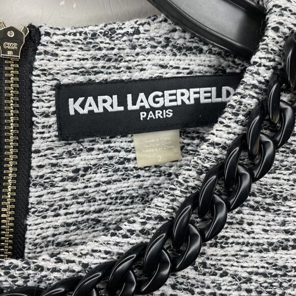 KARL LAGERFELD Dress Womens 2 Black White Tweed Woven Sheath Dress Short Sleeve - Picture 7 of 9
